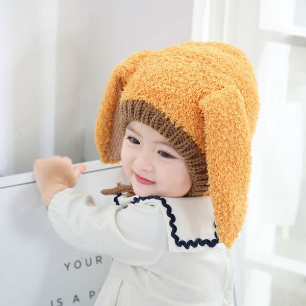 

winter thicken warm baby hat cute long ear bunny baby girls boys caps for newborn infant toddler earflap kids hat, Yellow