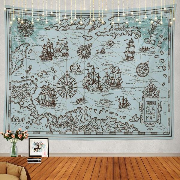 

tapestries pirate treasure map sailing ship drawing wall hanging tapestry decorations