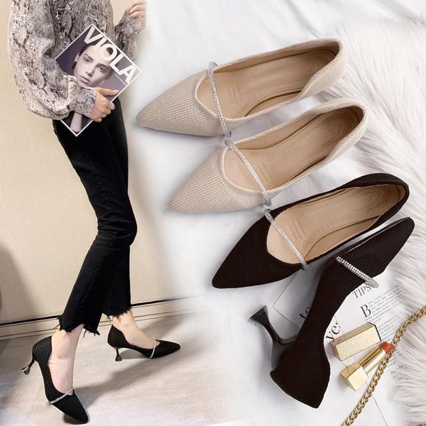 

dress shoes 6cm women pumps bling woman rhinestone boat high heels ladies office work zapatos mujer spring 7966c, Black