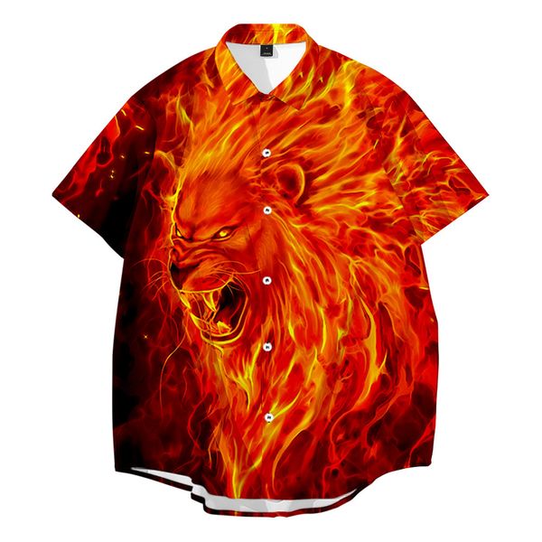 

plus size s-6xl summer fashion casual lion printing short sleeve japan streetwear mens hawaiian shirt, Red