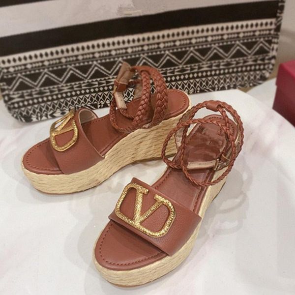 

dress shoes metal decoration genuine leather women sandals open-toes wedge heels female outdoor street personality tide sandal, Black