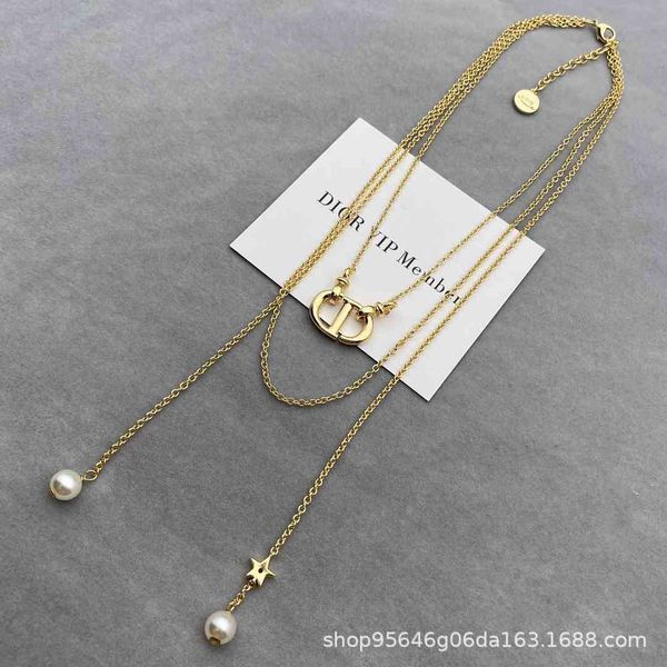 

special offer 2021 luxury designer jewelry 21 new pearl star double layer necklace fashion temperament brass dujin, Silver