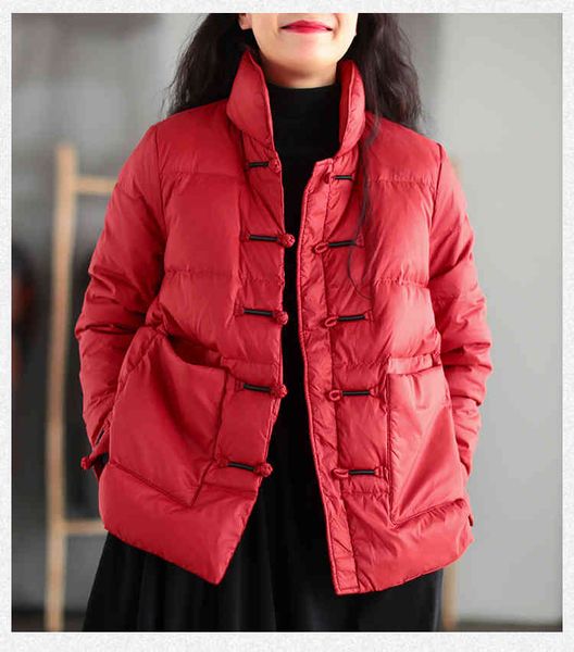 

women's parkas down ladies jacket literature and art buckle stand collar light loose thickened versatile white duck warm bread, Black