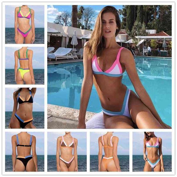 

girls bikini set brazilian swimsuit small cup high cut style beach biquini black/white splice swimwear thong bikinis 210728, White;black