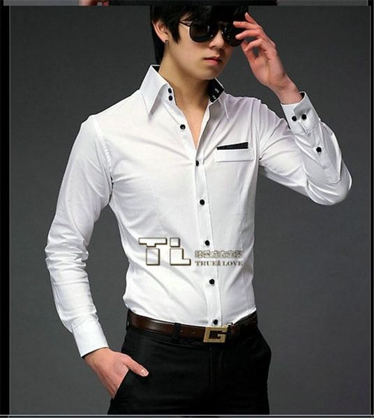 

s-6xl 2021 men's clothing hair stylist gd fashion slim long sleeve shirt coat plus size costumes casual shirts, White;black