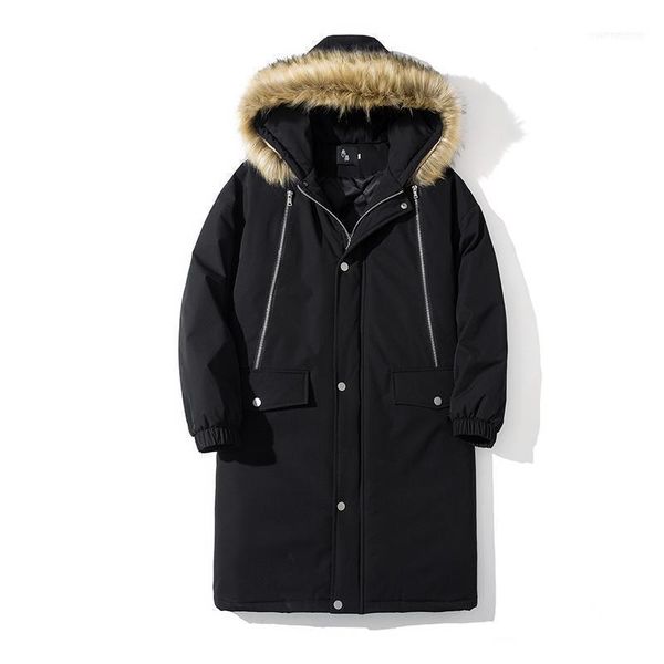 

men's down & parkas m-5xl men winter jacket long thicken coat warm cotton jaqueta masculina big fur hooded outwear overcoat plus size x, Black