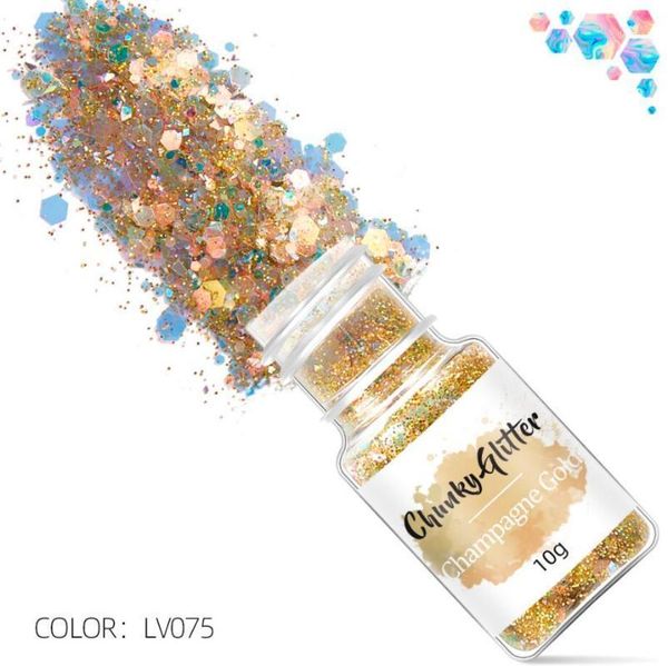 

colors 10g mermaid sequins holographic chunky glitter hexagon powder for face body eye flakes1, Silver;gold
