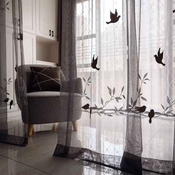

curtain & drapes embroidered birds sheer curtains for living room bedroom organza transparent bay window treatment