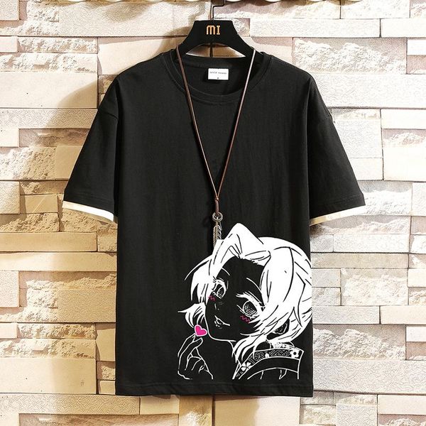 

men's t-shirts casual cotton short sleeve t-shirt cartoon girl printed o-neck shirts hip hop for men couple cloth oversized s-5xl, White;black