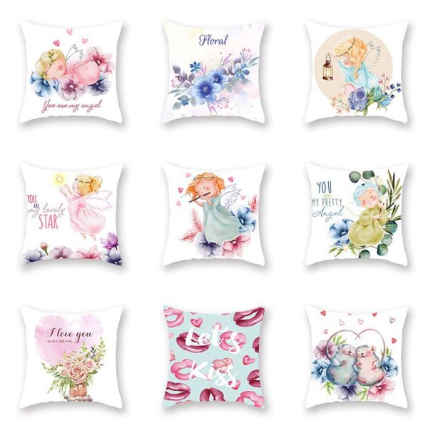 

selling home pillowcase painted angel polyester pillowcover living room decoration sofa pillow car seat lumbar cushion cover cushion/decorat