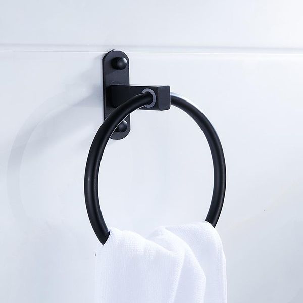

nordic black towel ring bathroom space aluminum hanging round rack punch rings