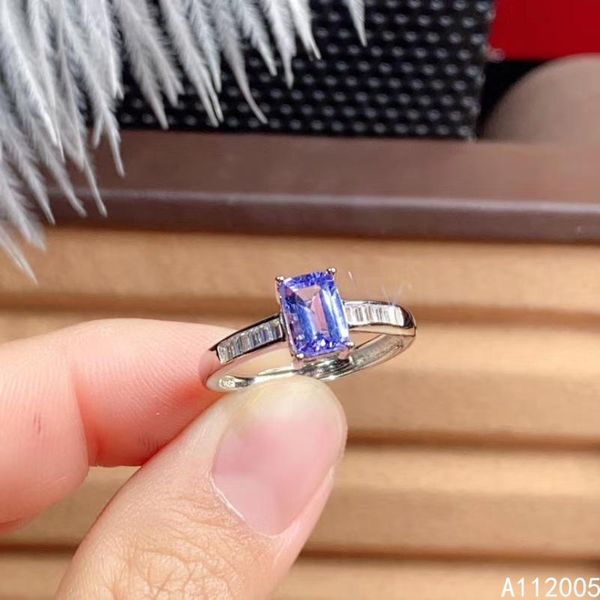 

cluster rings kjjeaxcmy fine jewelry 925 sterling silver inlaid natural tanzanite female ring classic support detection, Golden;silver