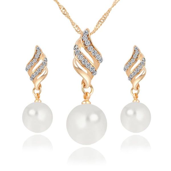 Ohrringe Halskette Trendy Schmuck Set Künstliche Perle Für Frauen Hochzeit Mode Wasser Tropfen Strass Sets