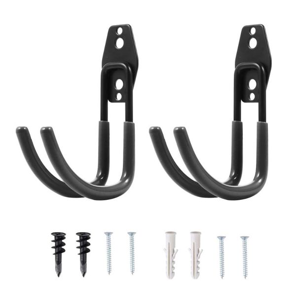 

hooks & rails 2pcs durable j shaped warehouse wall mounted storage hangers (black)