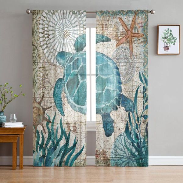 

curtain & drapes tortoise stars coral map retro style sheer for living room bedroom kitchen modern tulle window treatment home decor
