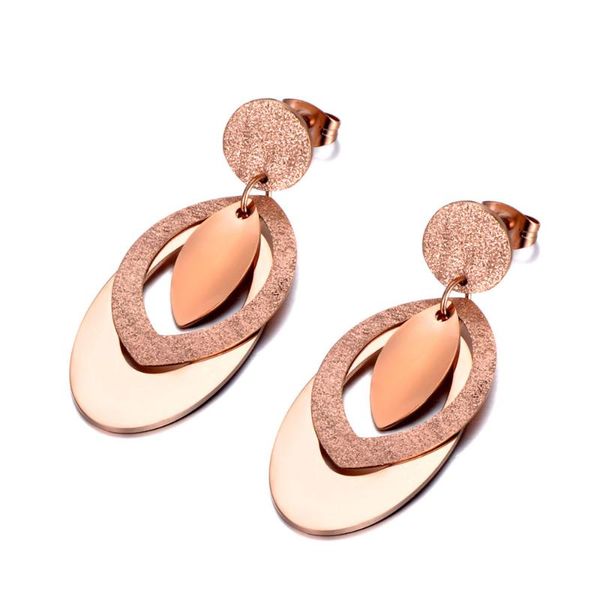 

neo-gothic titanium stainless steel geometric oval earrings jewelry fashion frosted for women girls e20024 stud, Golden;silver