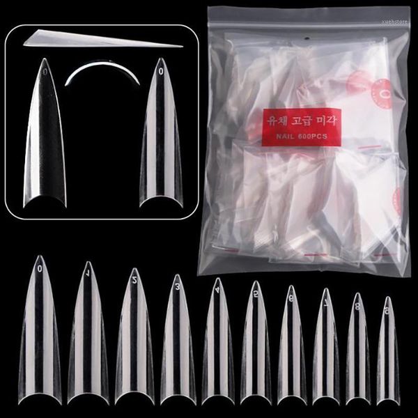 

600pcs/pack nails half french false nail art tipstransparent long ballerina acrylic c curved shape uv gel manicure fake nail1, Red;gold