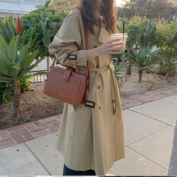 

women's big notch lapel double breasted with belt long trench coat 2021 spring fall outerwear khaki gabardina mujer coats, Tan;black