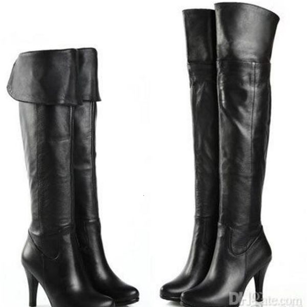 

women genuine leather platform over knee thigh high heel size lady boots us 5-8.5, Black