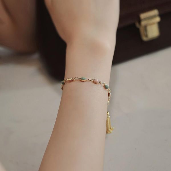 

bangle japanese and korean style simple geometric dripping oil bracelet ins fashion design chain tassel retro, Black