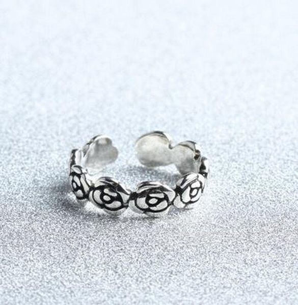 

cluster rings s925 silver ladies ring korean fashion version of the personality rose thai retro old for women wholesale, Golden;silver