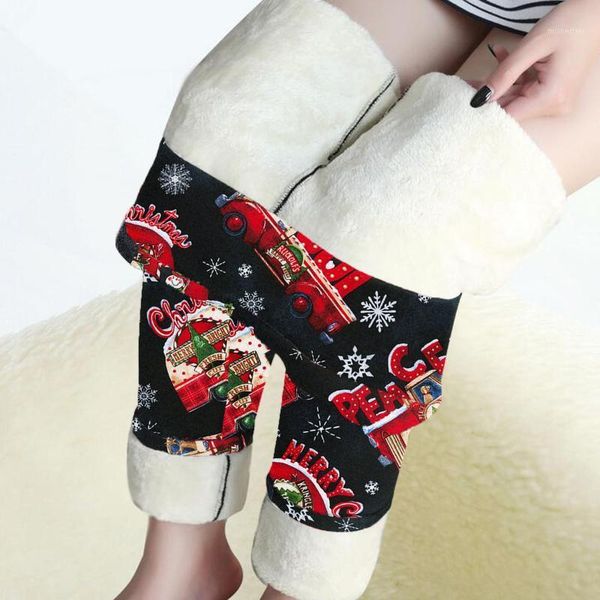 

women's leggings women christmas snowflake plaid printed casual span ladies high waist winter keep warm long pants female, Black