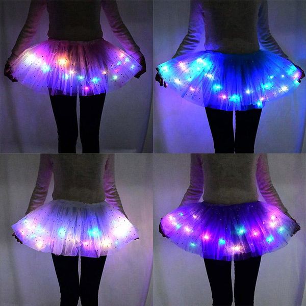

girl led mini skirt light up tutu glowing glitter star ballet miniskirt luminous party costume wedding kids birthday gift decoration
