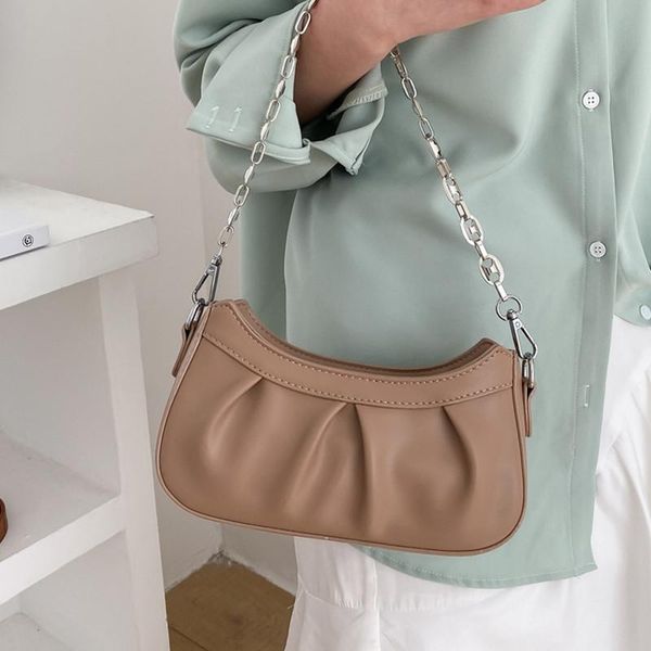

evening bags small pleated women clutch tote soft leather underarm handbag khaki female crossbody bag chian lady shoulder armpit sac