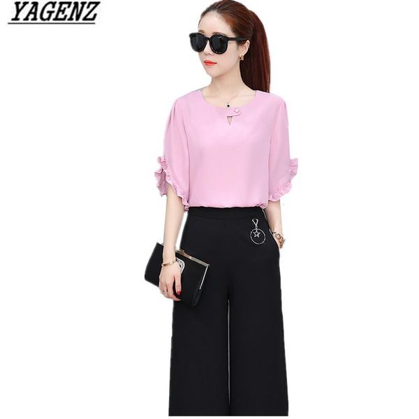 

women's suits & blazers yagenz spring summer women clothing set fashion loose shirt +pants 2 piece suit sets large size casual -4xl, White;black