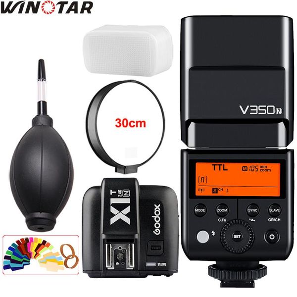 

godox mini li-ionl v350n camera flash hss 1/8000s gn36 0.1s~1.7s recycle+x1t-n 2.4g transmitter kit for flashes