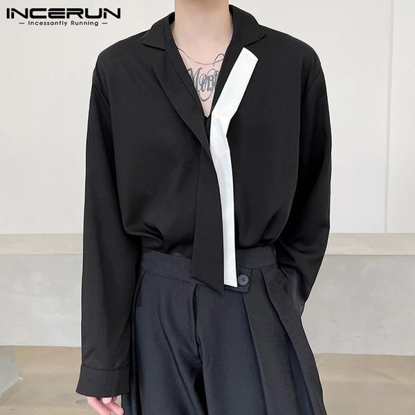 

men's casual shirts fashion men shirt patchwork lapel long sleeve personality korean 2021 streetwear button camisa masculina 5xl incer, White;black