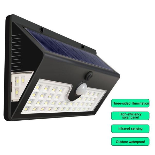 

led solar wall lamp sensor light three-side lighting wireless waterproof outdoor garden pathway street road night lamps