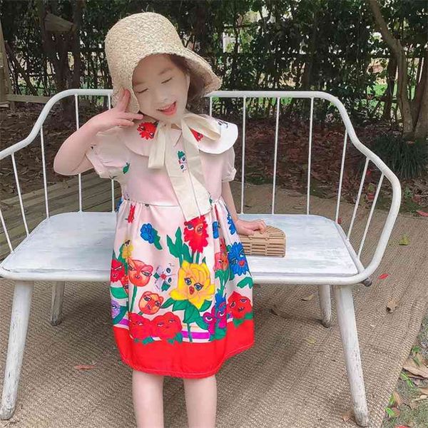 

summer girls dress elegant doll collar flying sleeves strawberry princess baby kids children's clothing 210625, Red;yellow