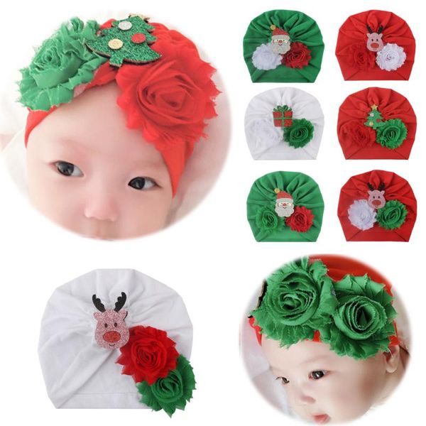 Chapéus bonés linda flor chapéu bebê feliz natal menina turbante cabeça envoltório kids bonnet beanie nascido festival presentes