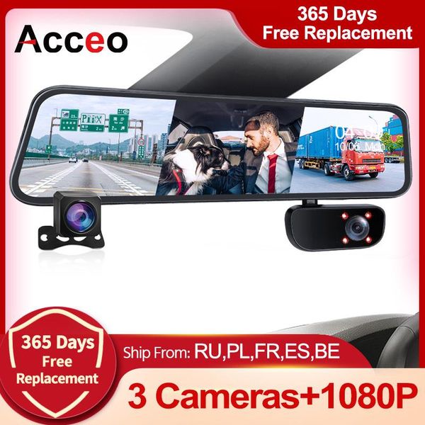 

inch night vision touch video recorder dashcam 1080p +1080p support gps rear cam 3 camera lens car dvr mirror x35 dvrs