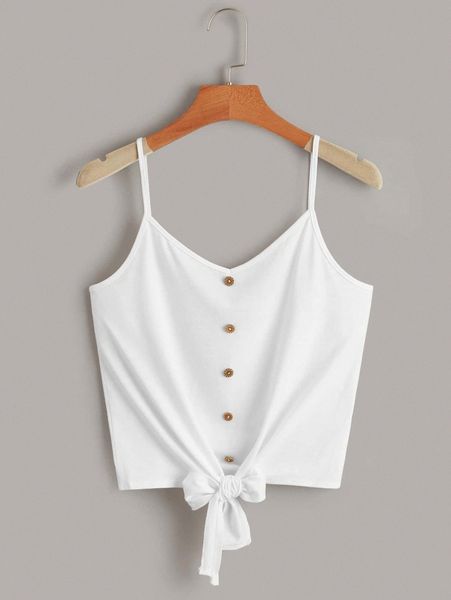 

tie-front buttoned cami u38s#, White