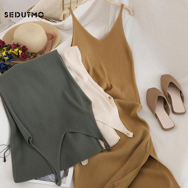 

casual dresses sedutmo knitted dress women tunic bodycon sleeveless autumn vintage sundress fashion party basic vestidos, Black;gray