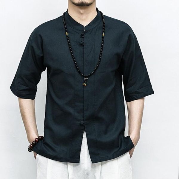 

summer men shirt chinese style cotton linen button mens large size casual male solid color short sleeve 5xl men's shirts, White;black