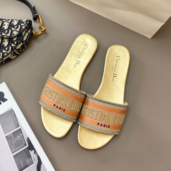 

sandals slippers european and american leather embroidered letter d flat bottom female net red slipper zly zly, Black