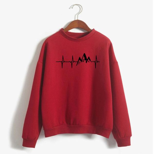 

women's hoodies & sweatshirts fashion mountain heartbeat print sweatshirt clothes women autumn winter hip hop hooded, Black