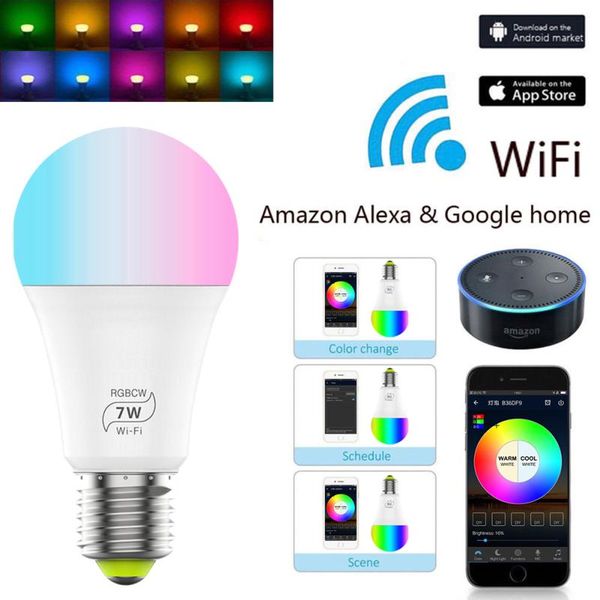 

smart home control dimmable e27 wifi light bulb led lamp app operate alexa google assistant wake up night dropship