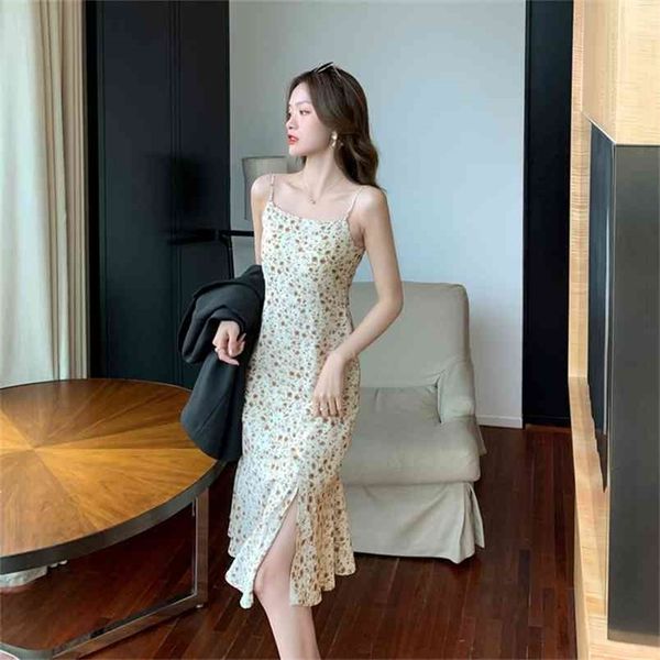 

spring and summer korean fashion halter mid-length a-line skirt dress floral sling female 210507, Black;gray