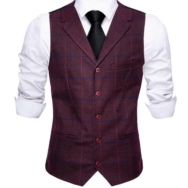 

men's vests barry.wang men suit vest red plaid waistcoat wool blend tailored collar v-neck 3 pocket tie set formal leisure m-2206, Black;white
