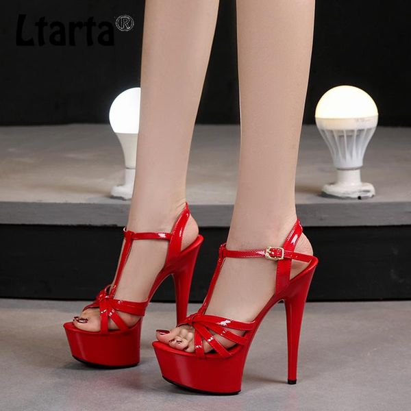 

sandals ltarta model catwalk high heels stiletto platform 13 15cm female summer red crystal shoes woman lfd, Black