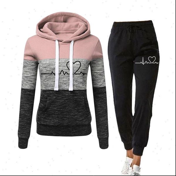 

two piece set tracksuit casual womens tracksuits outfits suit clothes autumn spring sweatshirts pulover hoodies pants plus size s 4xl, Gray