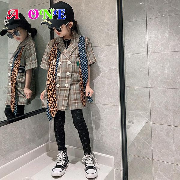 

jackets summer girls jacket baby coat children dress kids clothes clothing fashion plaid short sleeve 4t-12t, Blue;gray