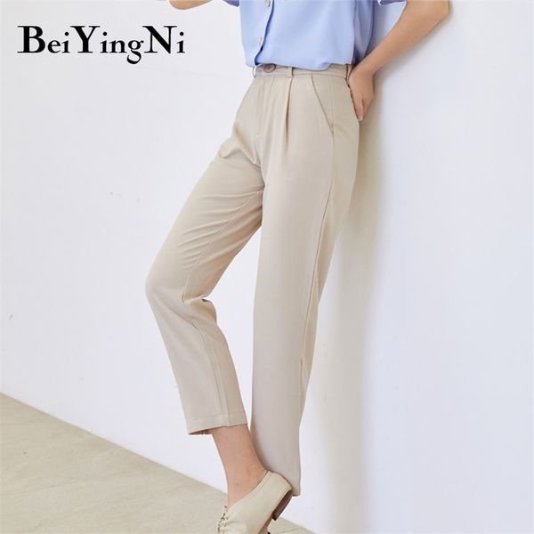 

women suit pants buttons slim fashion elegant office lady harem retro simple all-match trousers streetwear 210506, Black;white