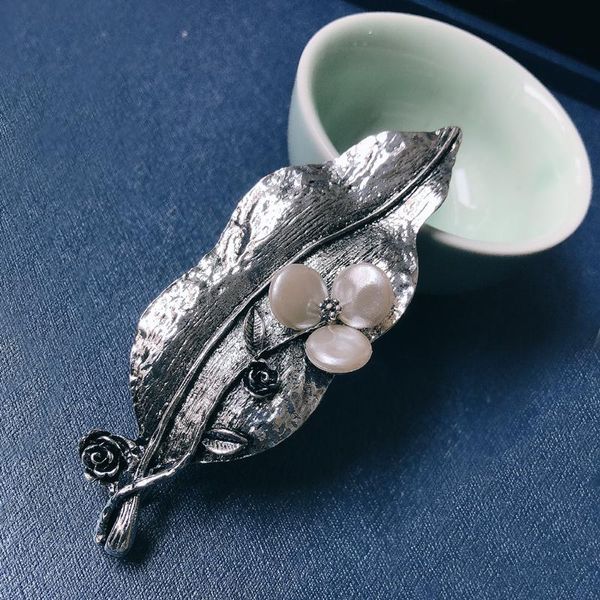 

pins, brooches muylinda simulated pearls big leaf brooch vintage metal and pins women sweather clothes pin clip accessories, Gray