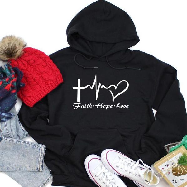 

women's hoodies & sweatshirts harajuku outfit girls faith hope love letter print women clothes jesus christian gothic pullover drop shi, Black