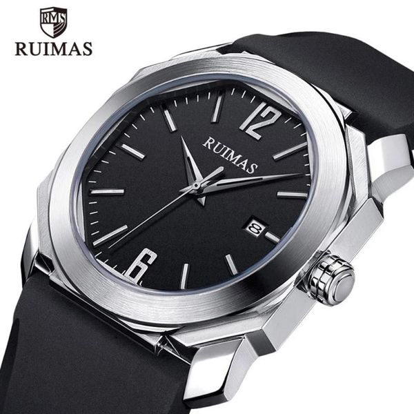 

wristwatches ruimas leather strap sport quartz men's watches waterproof analogue wristwatch classic auto date relogios masculino, Slivery;brown